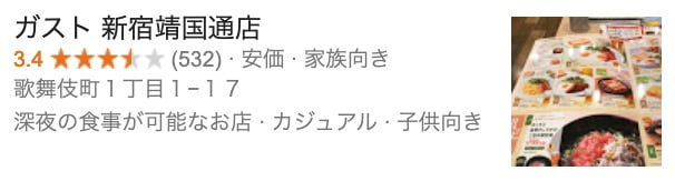 Googleの飲食店の検索結果